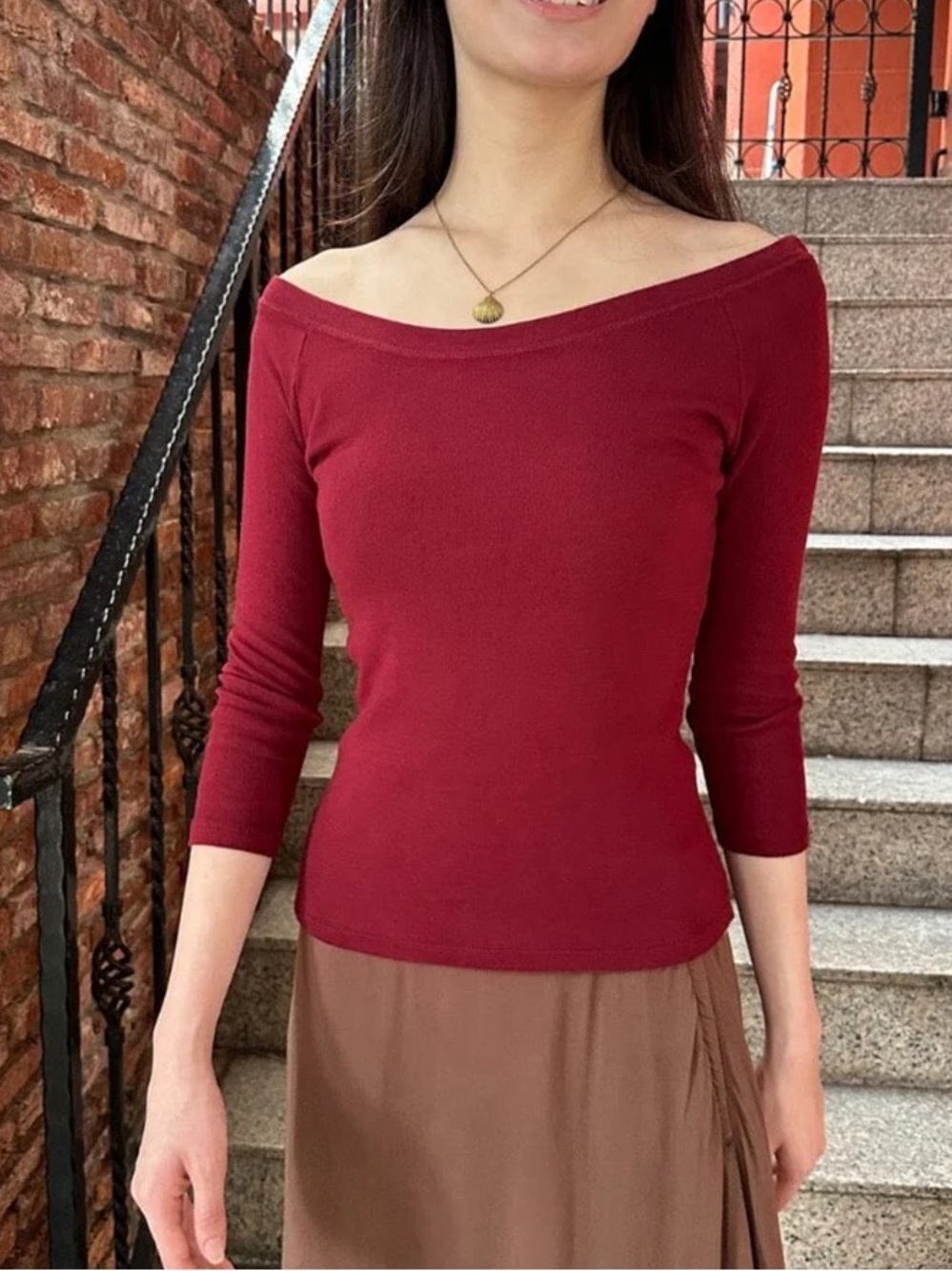 Brandy melville burgundy Camila off shoulder top